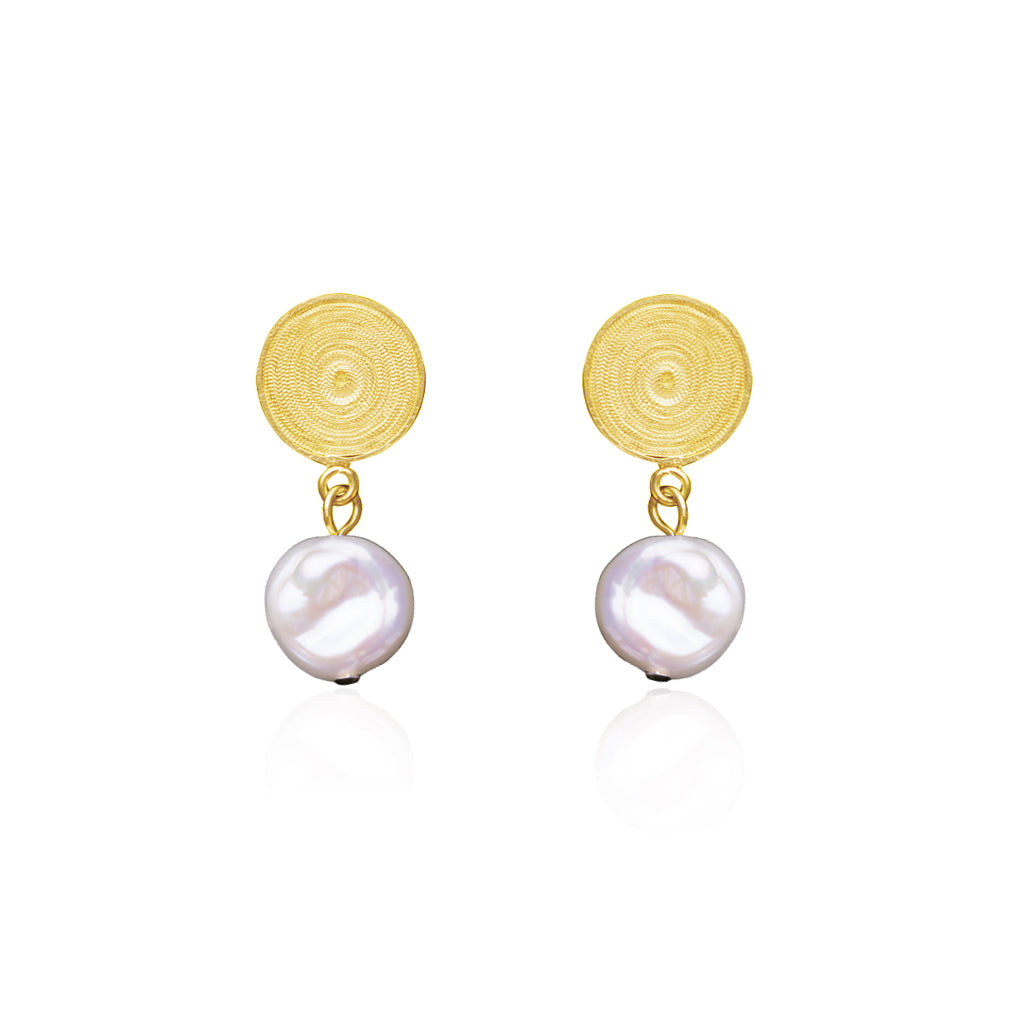 OH Voila Round Cosmos with Pearl Earrings Gold