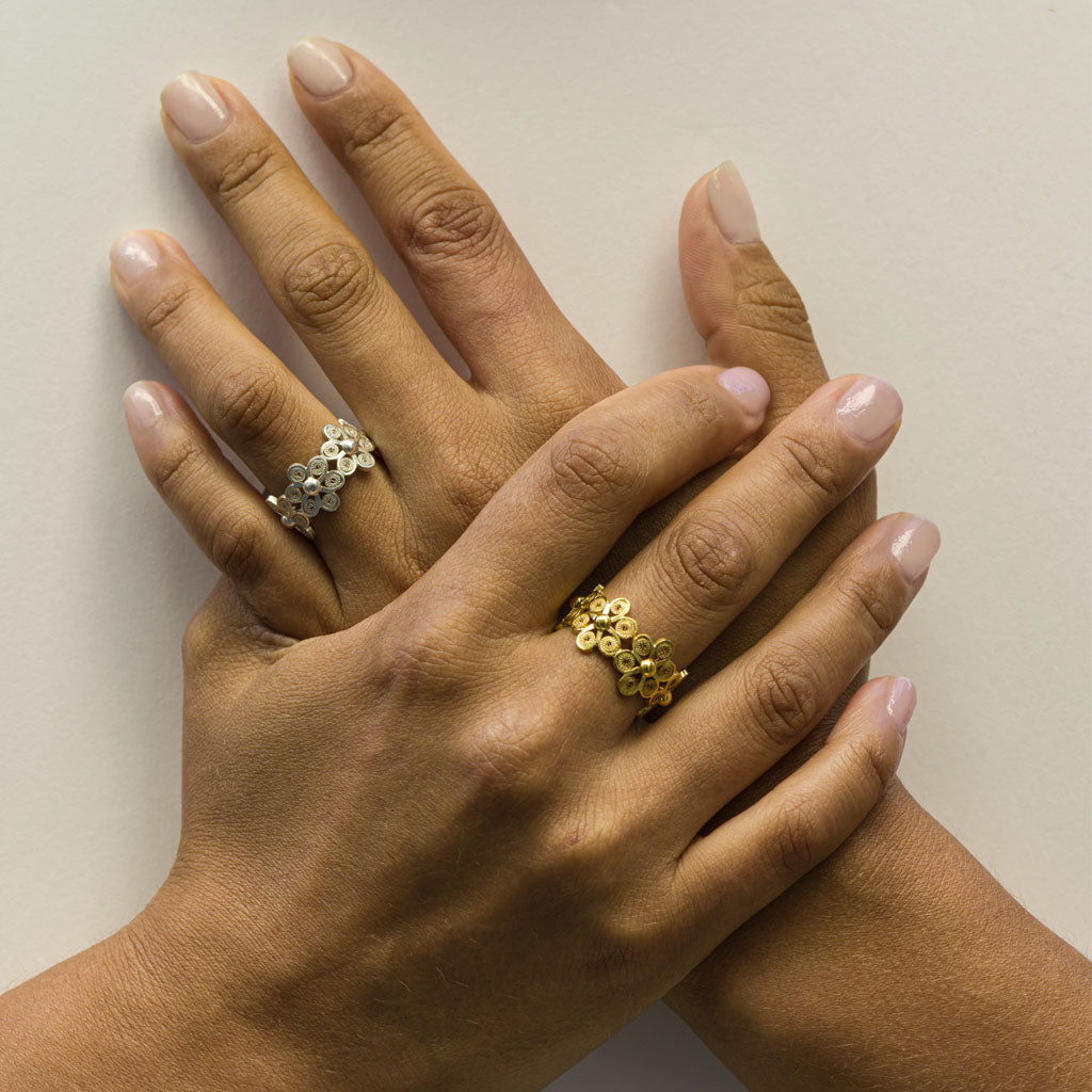 Gold Vermeil and 950 Silver DAISY RING OH VOILA JEWELRY