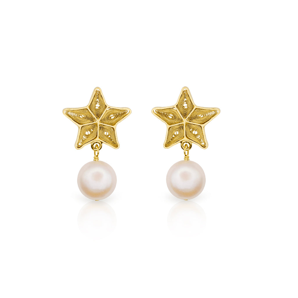OH Voila Sea Star Studs with pearl studs Gold