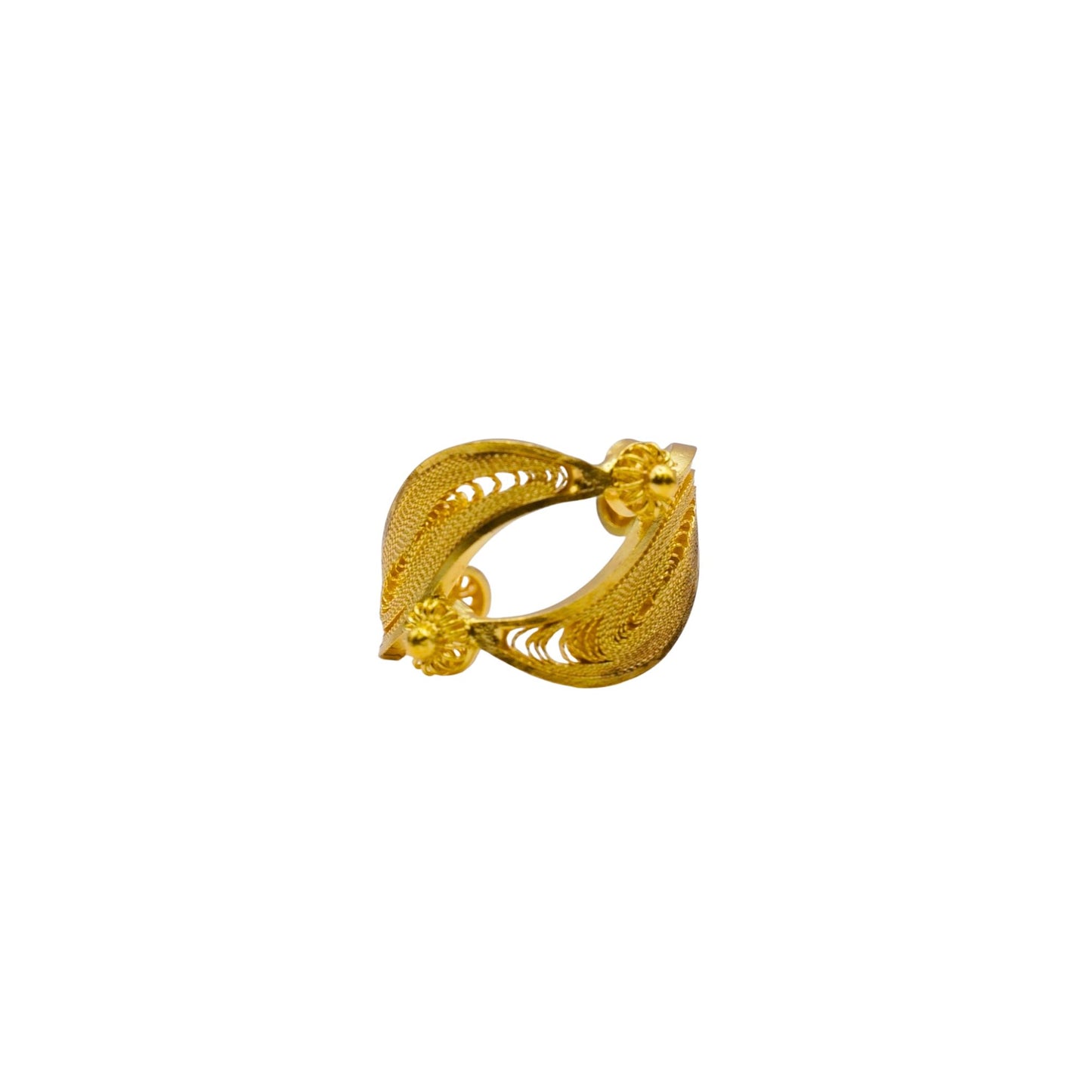 Gold ear cuff shapes like a wave on a white background