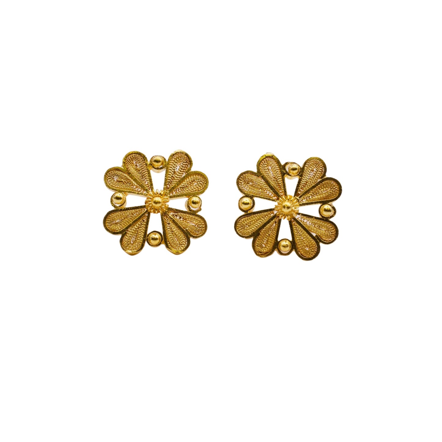 Pair of floral earrings on a white background