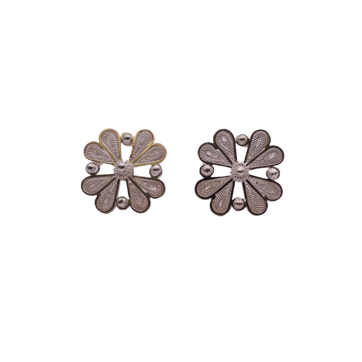 Pair of floral earrings on a white background